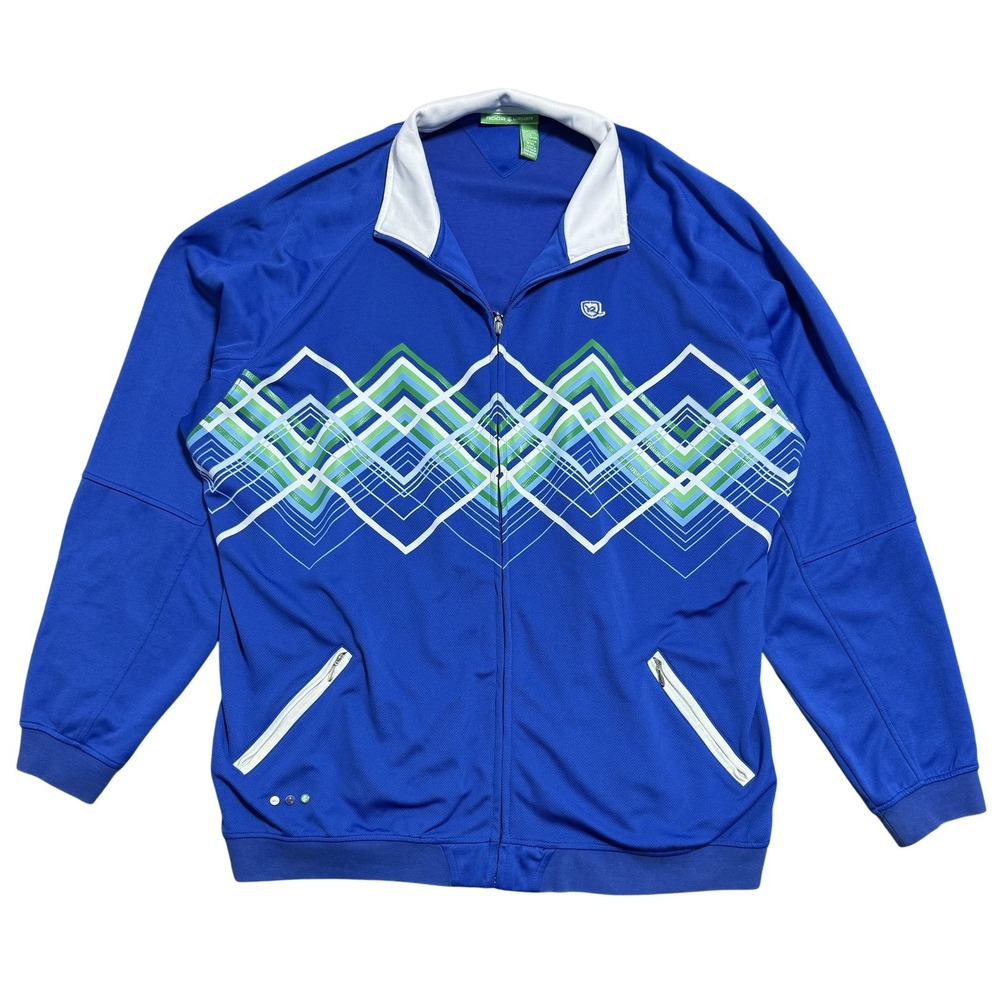 Rocawear Track Jacket Mens 3XL Blue Geometric Full Zip Collared Athletic Logo
